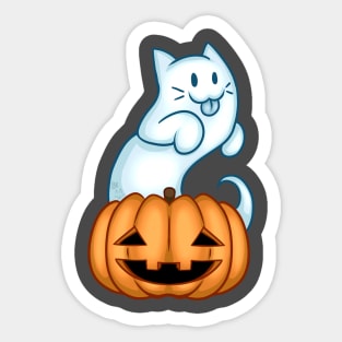 Cat Ghost and Pumpkin Sticker